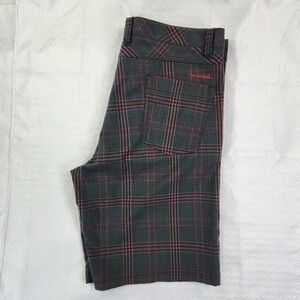 TravisMathew Grey Red Plaid Golf Shorts Men 36 Performance Stretch Preppy Casual